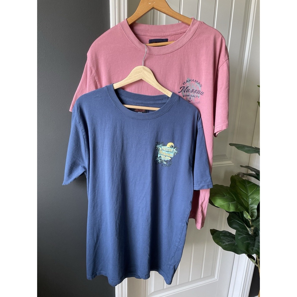 Lot of 2 Legacy Vintage Nassau Bahamas Graphic Tees Men's XL Vacation Blue Pink